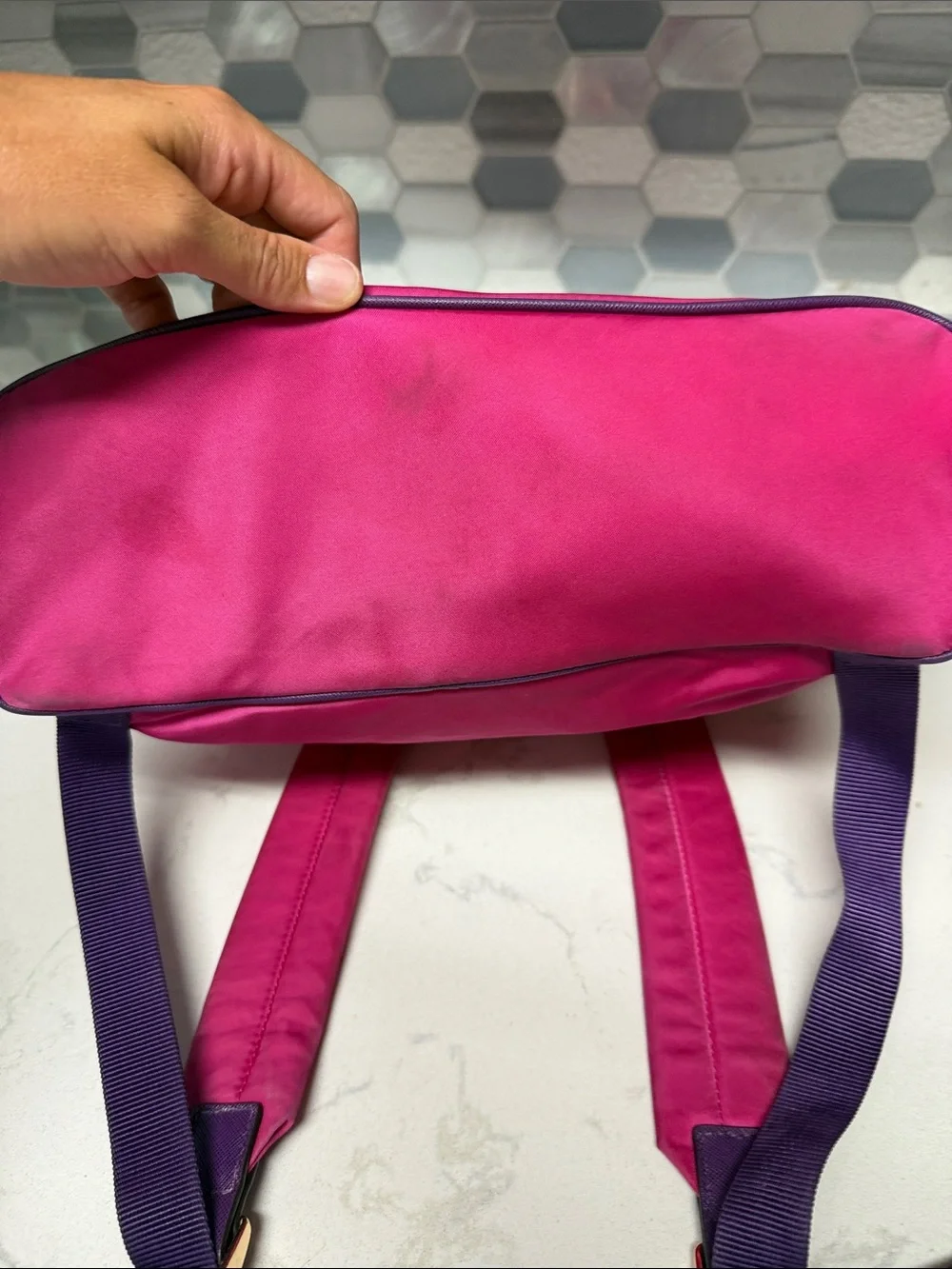 Michael Kors Hot Pink Quilted Backpack with Purple Trim
